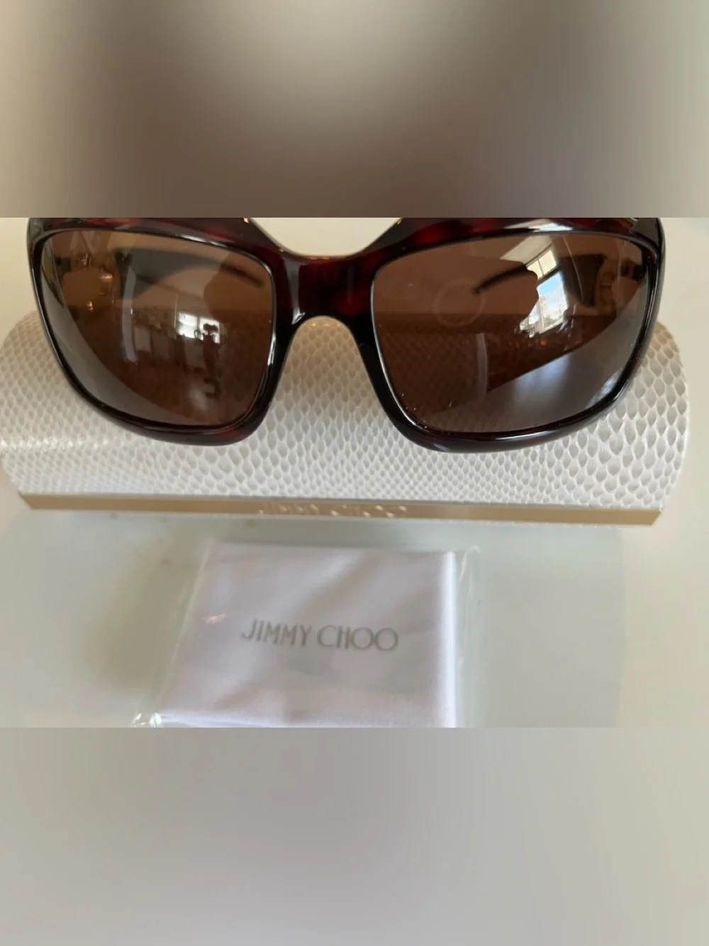 JIMMY CHOO SUNGLASSES, CASE & LOGO CLOTH
